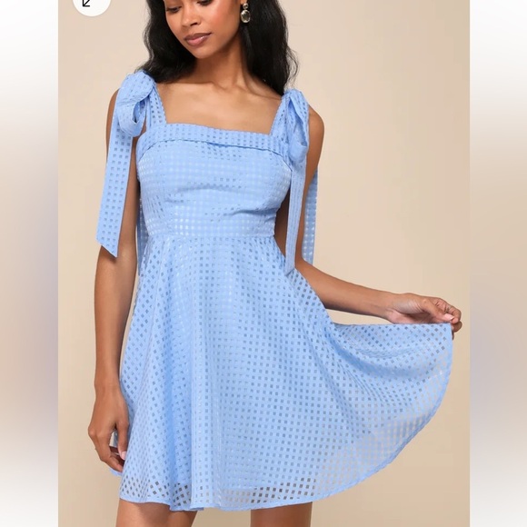 Lulus Dresses & Skirts - Lulu’s NWT Forever Darling Blue Gingham‎ Burnout Tie-Strap Mini Dress Size XL